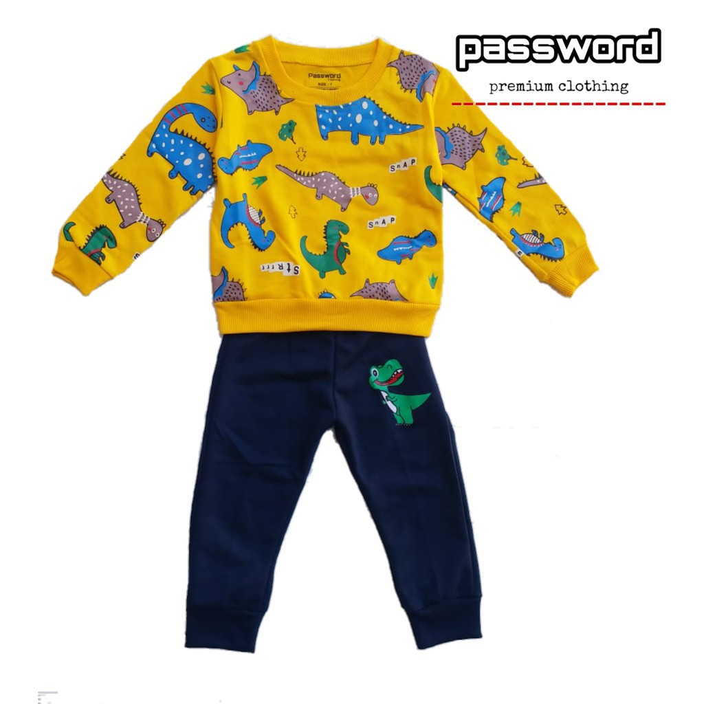 LittleAaron PASSWORD DINO SNAP Setelan Sweater 1 - 7 Tahun Baju Anak Berkualitas