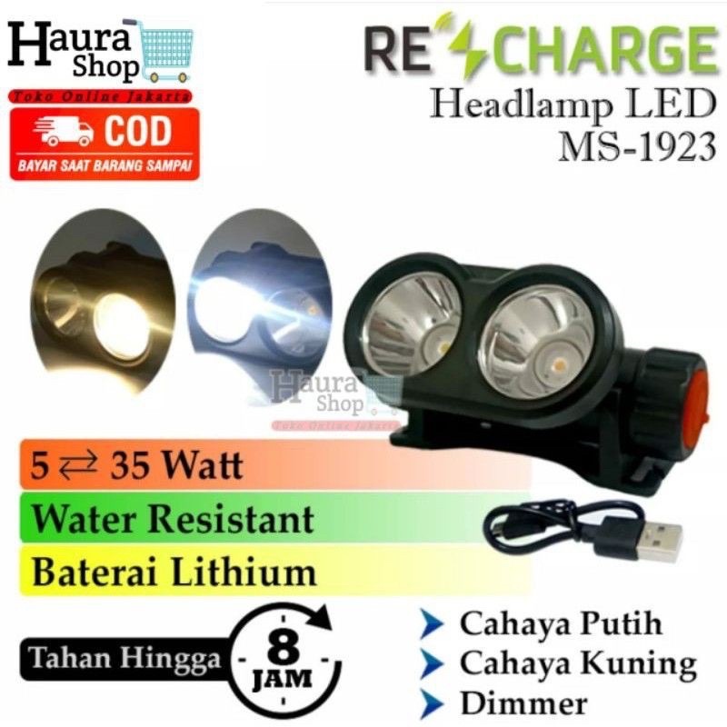 Senter Kepala MITSUYAMA MS-1923 Magnet Led 3 Mode Putih Kuning Dimmer Headlamp Mitsuyama MS 1923 Water Resistant