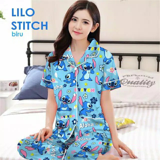 LFF Baju Tidur Wanita Piyama CP Motif Karakter-aloha biru