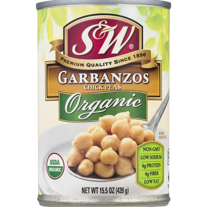 

S&W Organic Garbanzo Beans Garbanzos Chickpeas Chickpea Hummus Falafel