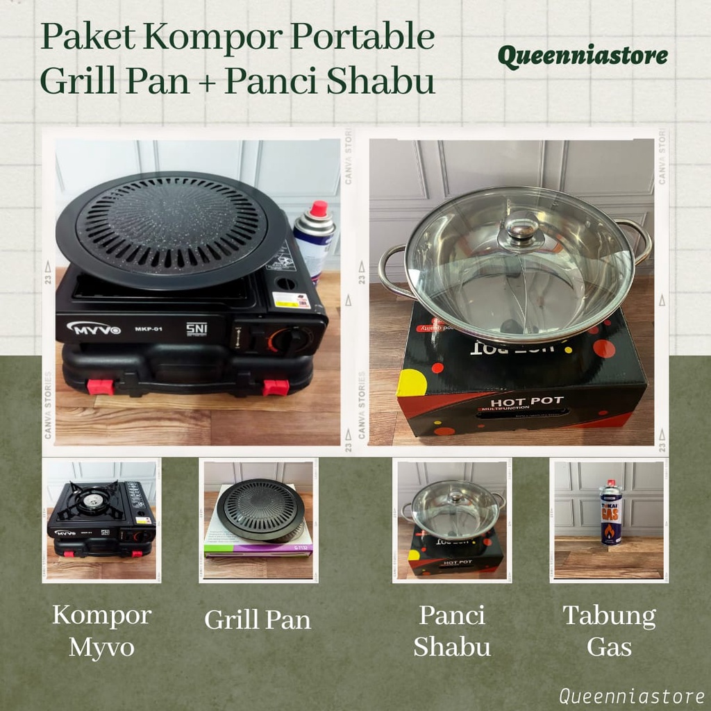 Paket Lengkap Kompor Portable Grill Pan BBQ &amp; Panci Shabu (Free Tabung Gas &amp; Koper Kompor)