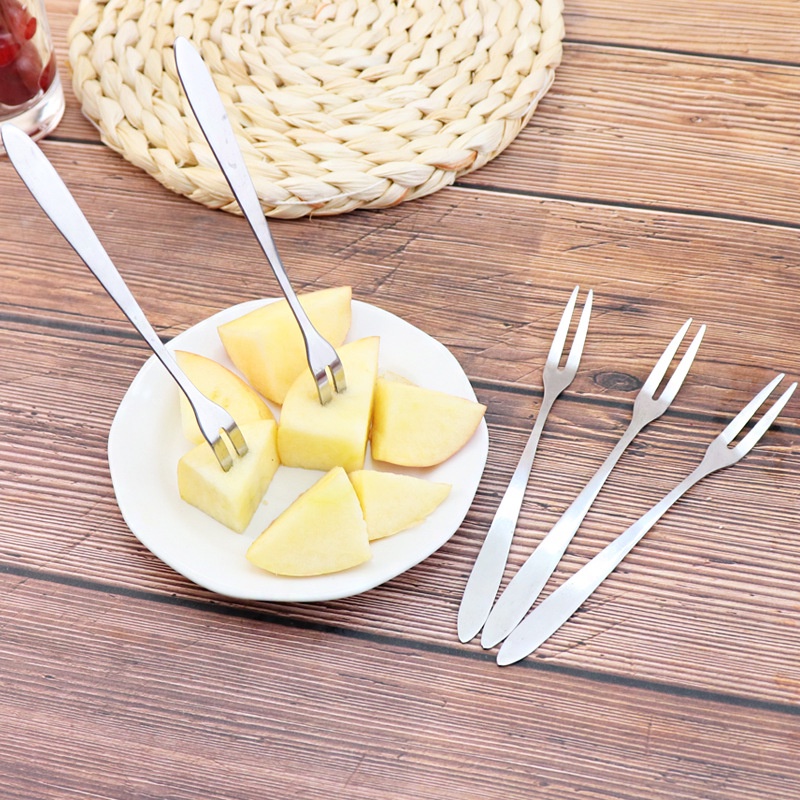 HOVELSHOP Garpu Buah Dessert Stainless Mini Dua Tusukan Fruit Cake Fork