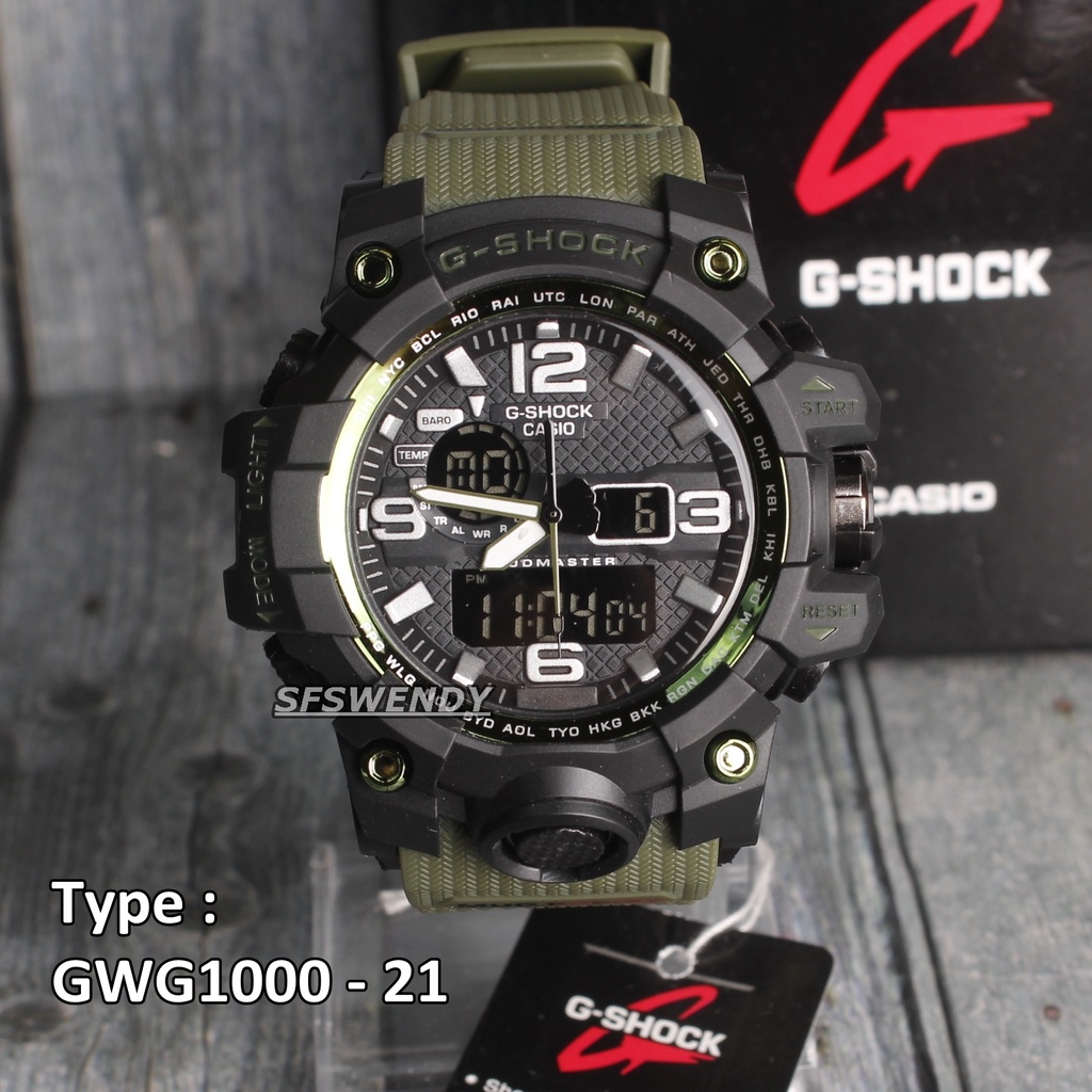 Jam tangan pria G Shock GWG-1000 Hijau merah biru hitam army mud-master dual time digital anti air sporty