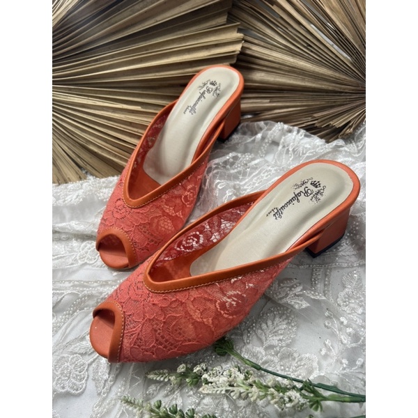 sepatu wanita pesta virana orange 5cm tahu