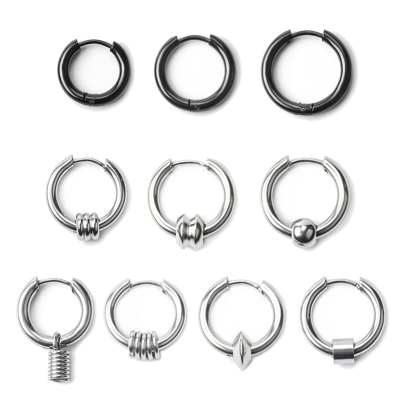 Siy 10Pcs Anting Bulat Hypoallergenic Bahan Stainless Steel Untuk Pria / Wanita