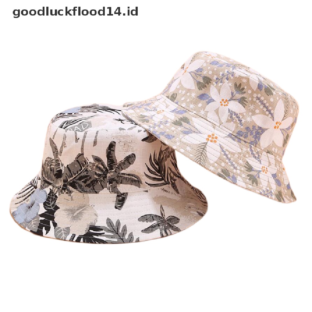 [OOID] Double Side Bucket Cute Flower Print Hat Fisherman Outdoor Sun Cap Hats Fashion ID