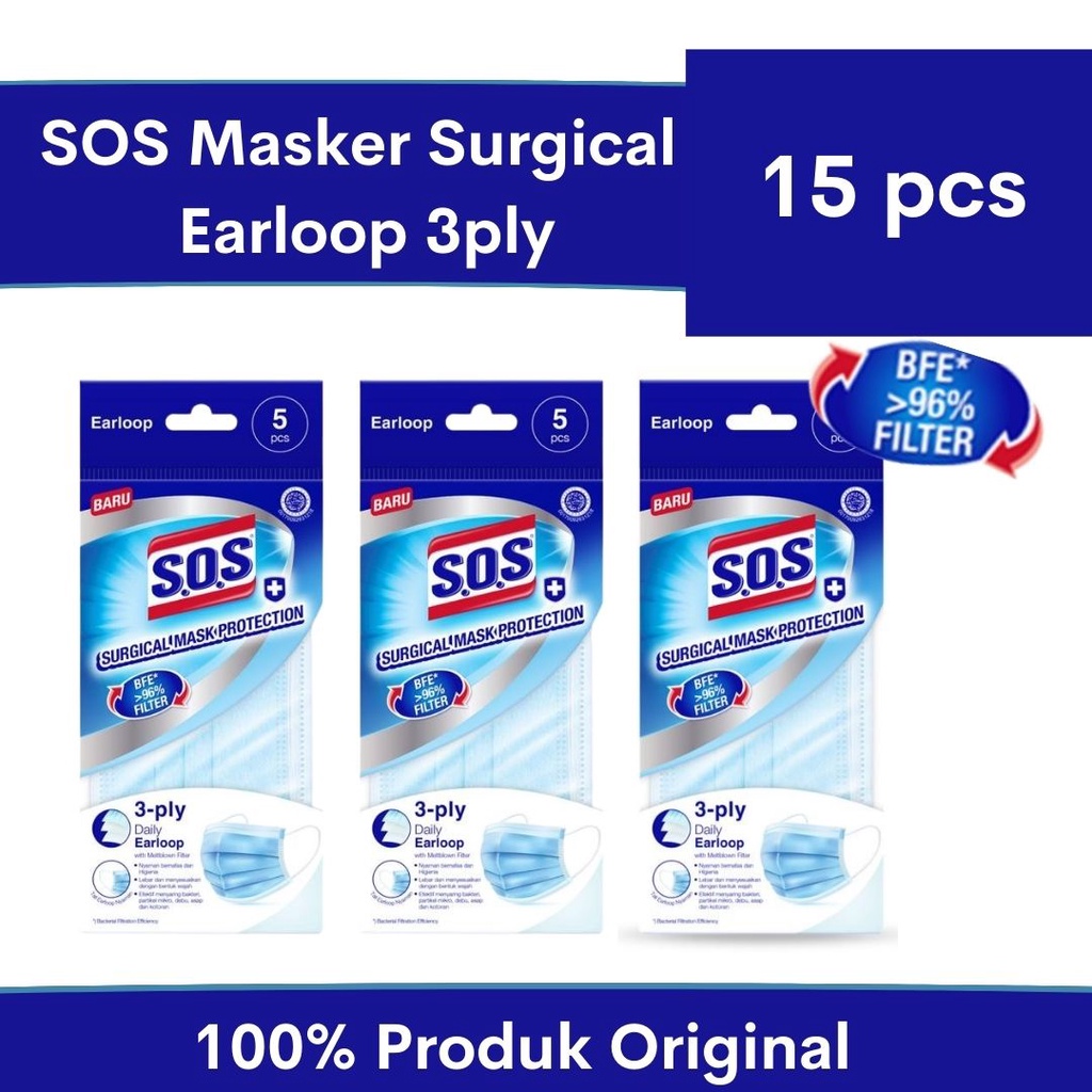100% Original - SOS Masker Surgical Earloop 3ply - Surgical Mask Protection