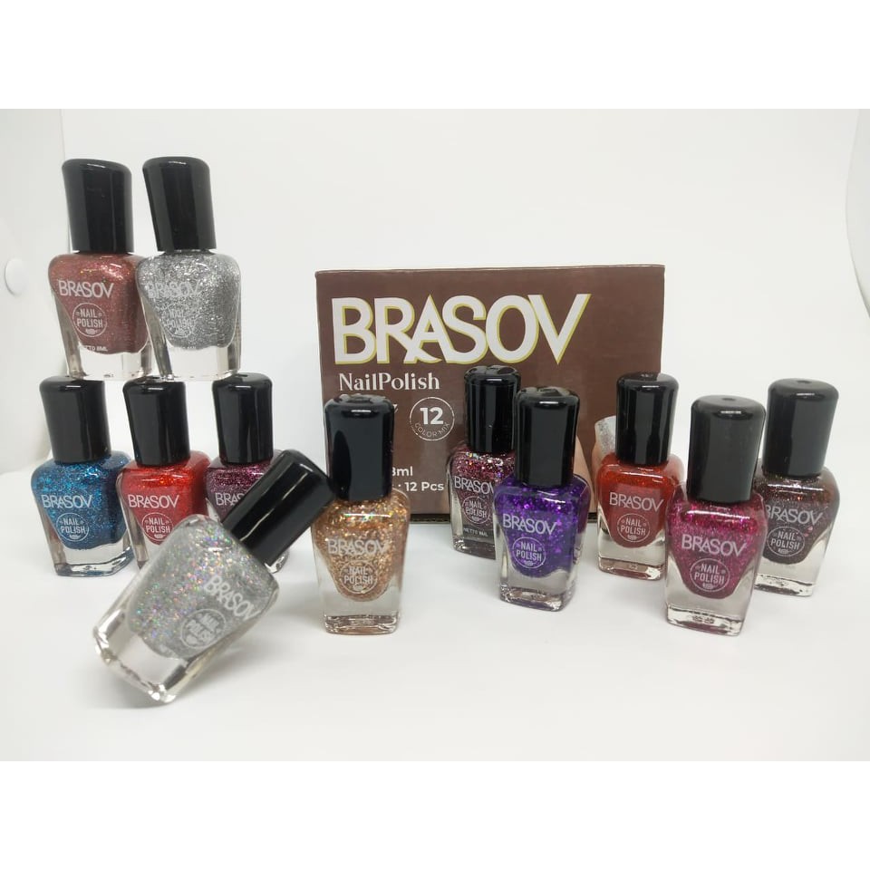 [12 PCS] KUTEK BRASOV LUSINAN ORIGINAL BPOM - GLITTER / MERAH / HITAM / BENING / PINK KUTEKS PERBOX