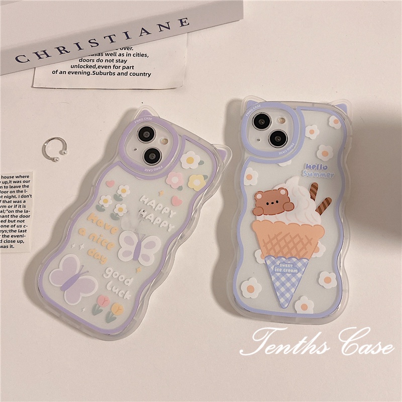 Soft Case Transparan Desain Telinga Kucing Beruang Es Krim Untuk IPhone 14 13 12 11 Pro Max X XR Xs Max 8 7 6 6s Plus SE 2020