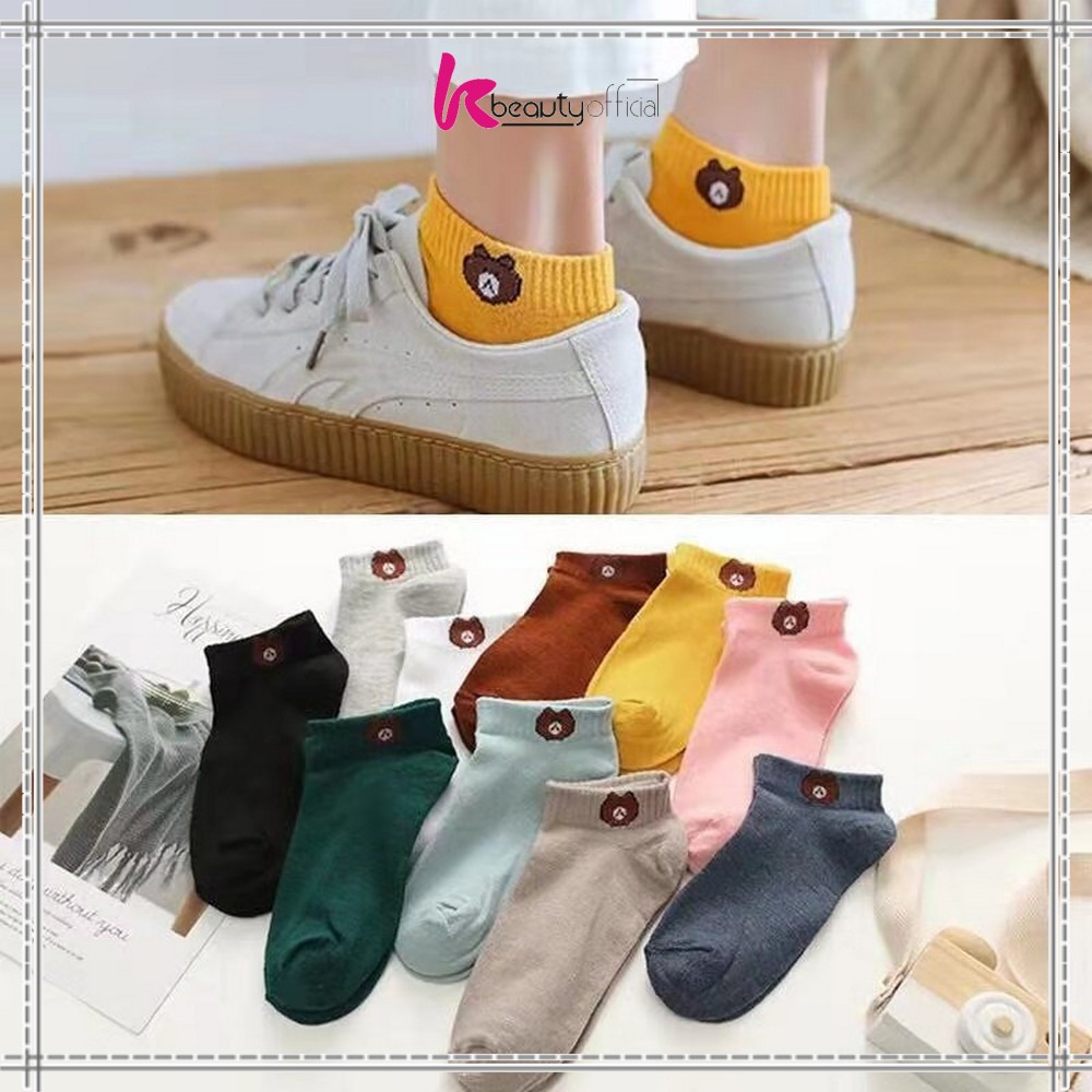 KB-P32-33 Kaos Kaki Dewasa Pendek Kaus Kaki Wanita Pria Motif Brown / Kaos Kaki Ankle Korea Daisy-3