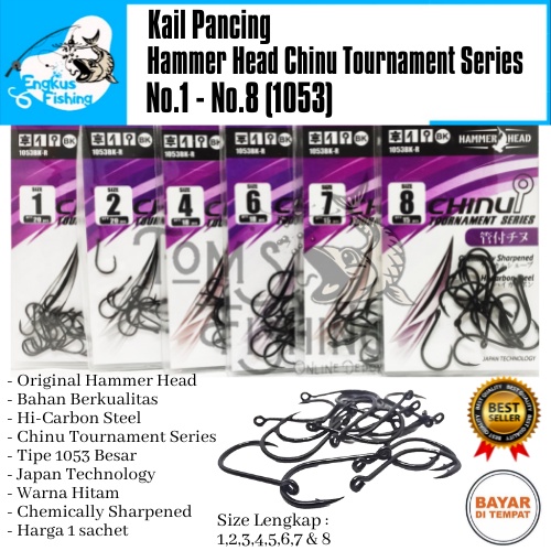 Kail Pancing Hammer Head Chinu Tournament Series 1053 Besar (No.1 - No.8) Hitam Carbon Steel - Engkus Fishing