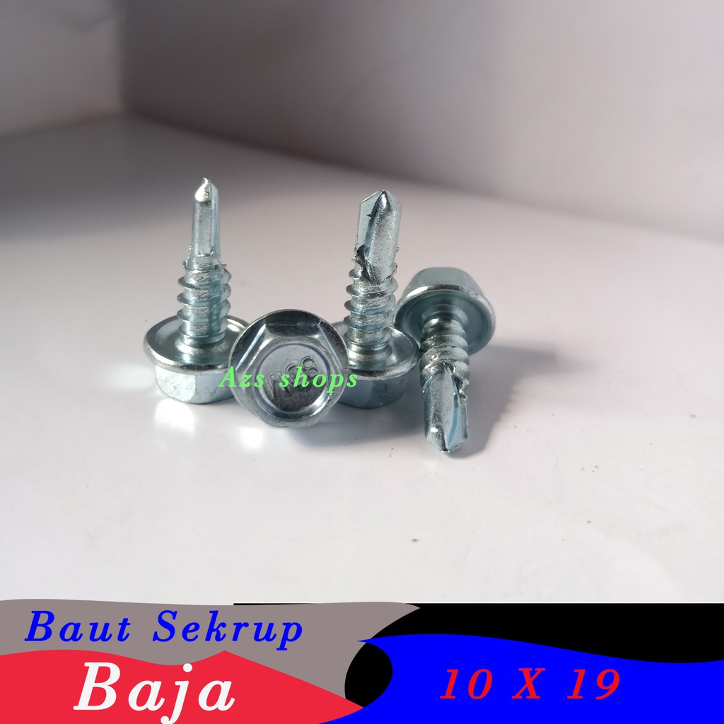 Baut Baja Ringan ,Sekrup Baja,Roofing 10x19 .20 pcs putih