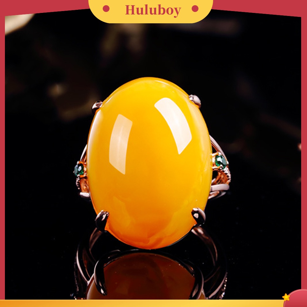 Hu Hu Hu Hu Hu Alat Bantu Pasang Kacamata♡ Cincin Wanita Model Terbuka Hias Batu Amber Imitasi Bentuk Oval Gaya Vintage Untuk Pernikahan / Hadiah