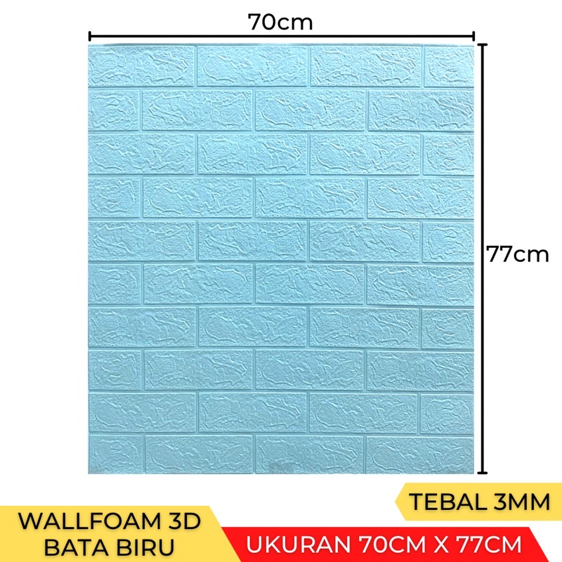 Wallpaper Stiker Dinding 3D Foam Batu Bata Brick 70 x 77cm-Bata Biru