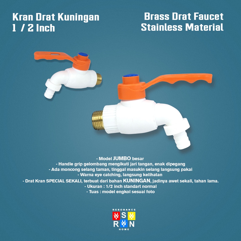 Kran Taman Jumbo Drat Kuningan 1/2 Inci l Keran PVC Nozel Tembok Resonance Home