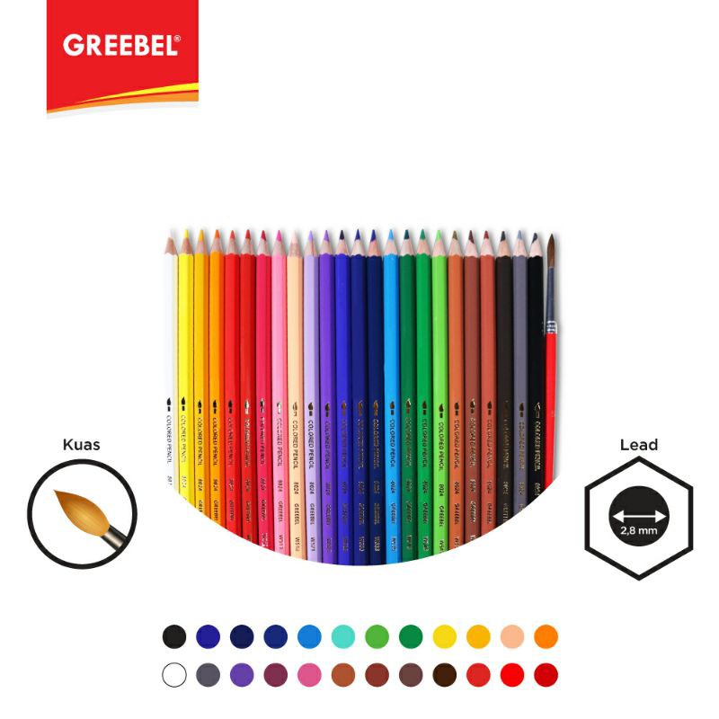 PENSIL WARNA / WARNA CERAH / BAHAN KUAT GREEBEL / GREEBEL 8024 water colour (hex 24 warna)