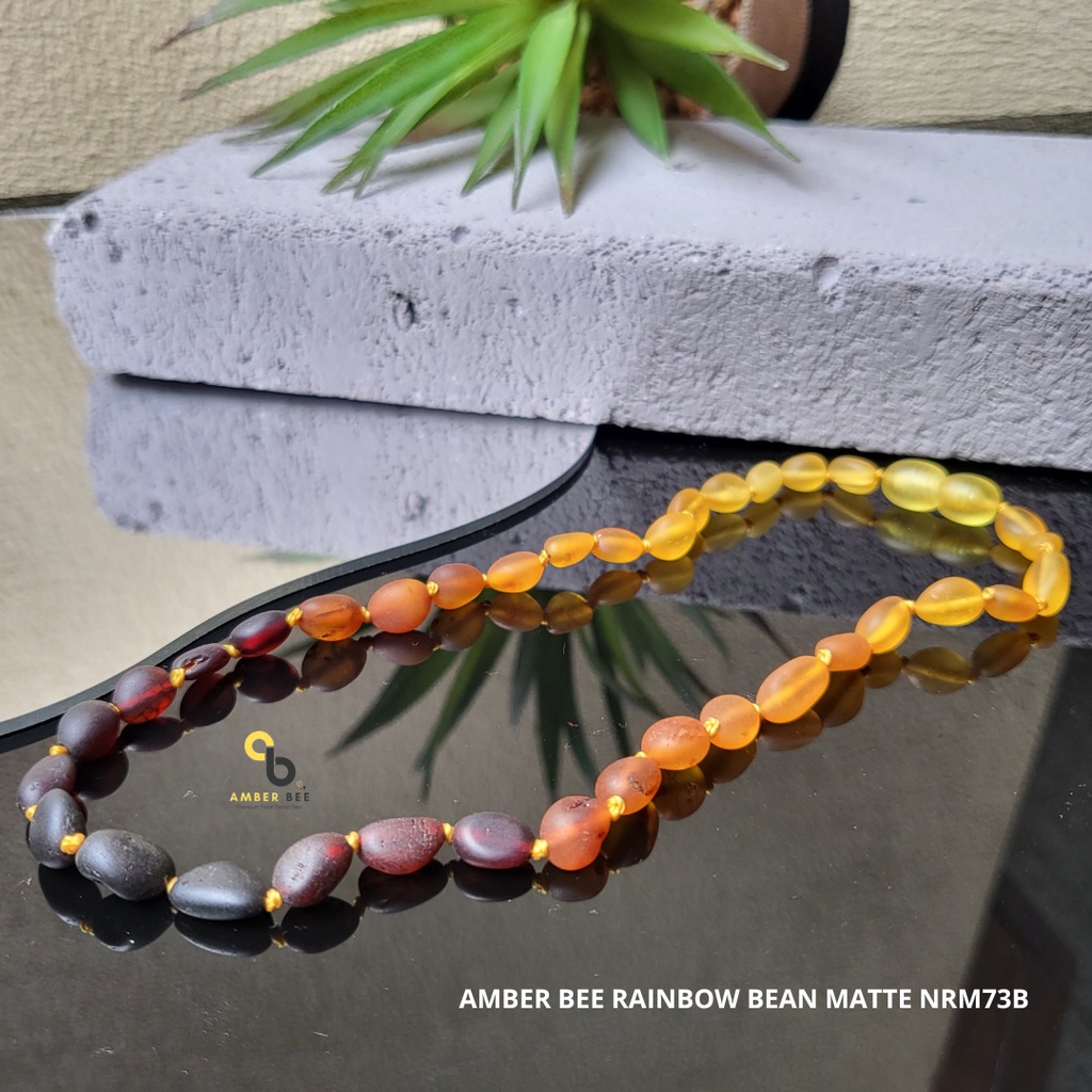 Kalung Amber Bayi Tumbuh Gigi ORI Baltic Premium Matte Rainbow Beans NGRB73B By Amber Bee