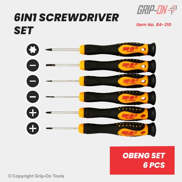 Grip-On 6-In-1 Screwdriver Set Obeng Elektronik Jam Tangan Komputer