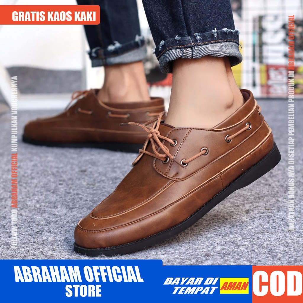 ABRAHAM Sepatu Formal Hitam Tali Pantofel Kulit Sintetis Casual Kerja Pria