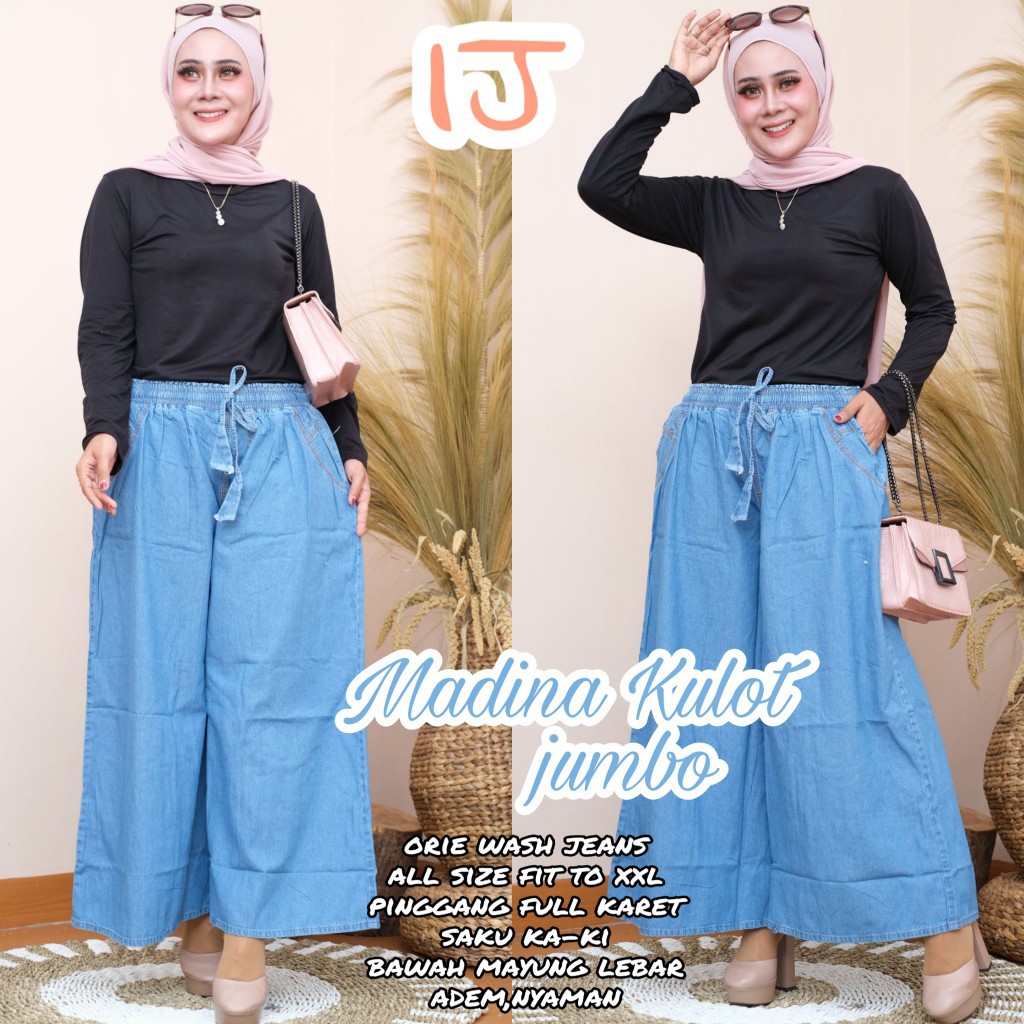 Kulot Jeans Jumbo Wanita Big Size Pinggang Karet