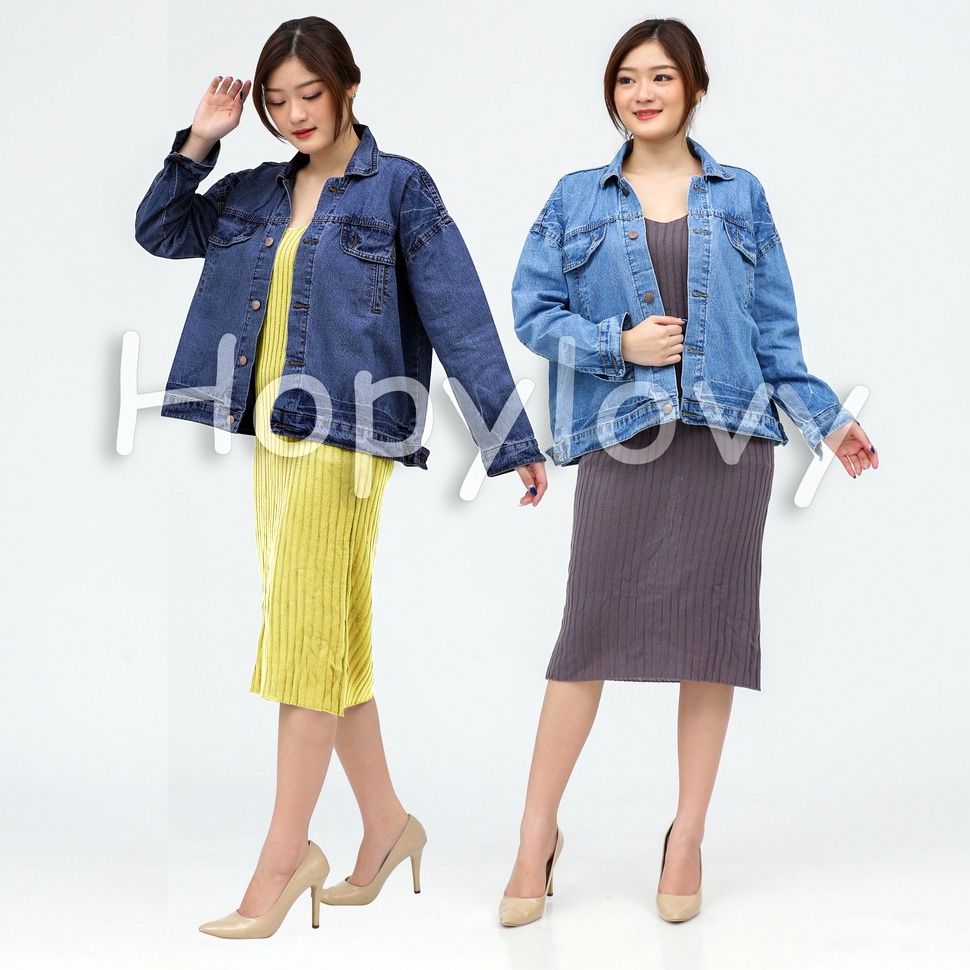 HOPYLOVY Jaket Jeans Wanita Oversize Blue Ellena