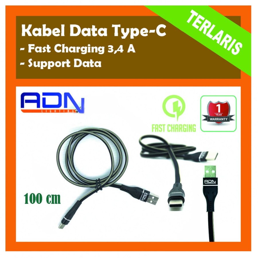 ADN.in Kabel Data USB Type C Fast Charging CABLE 3,4 A GARANSI 1 TAHUN