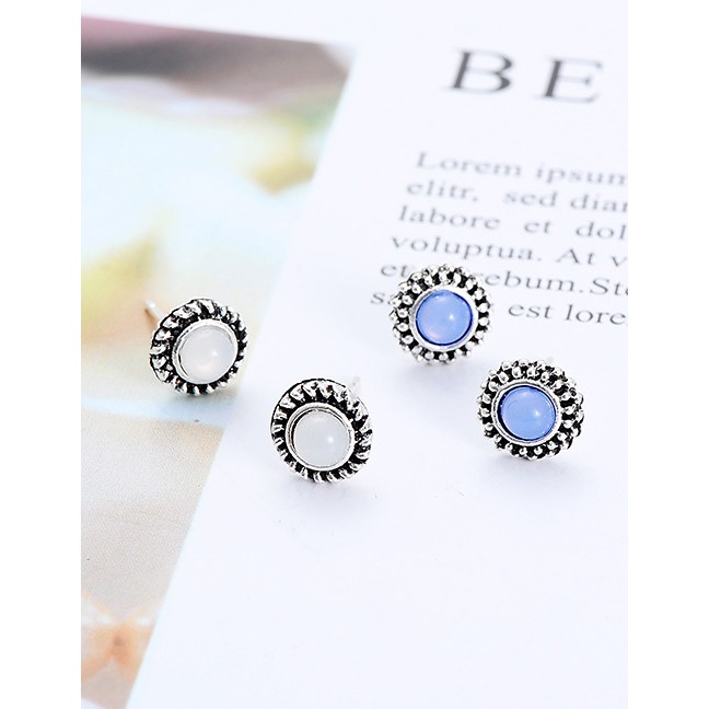 LRC Anting Tusuk Fashion Silver Color Flower Shape Decorated Earrings(6pairs)