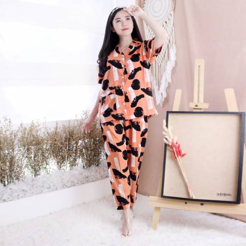 Setelan Piyama Wanita Baju Tidur Cewek Motif Tie Dye One Set Rayon Adem Jumbo XL-XXL Caris CP-MELANI SALEM