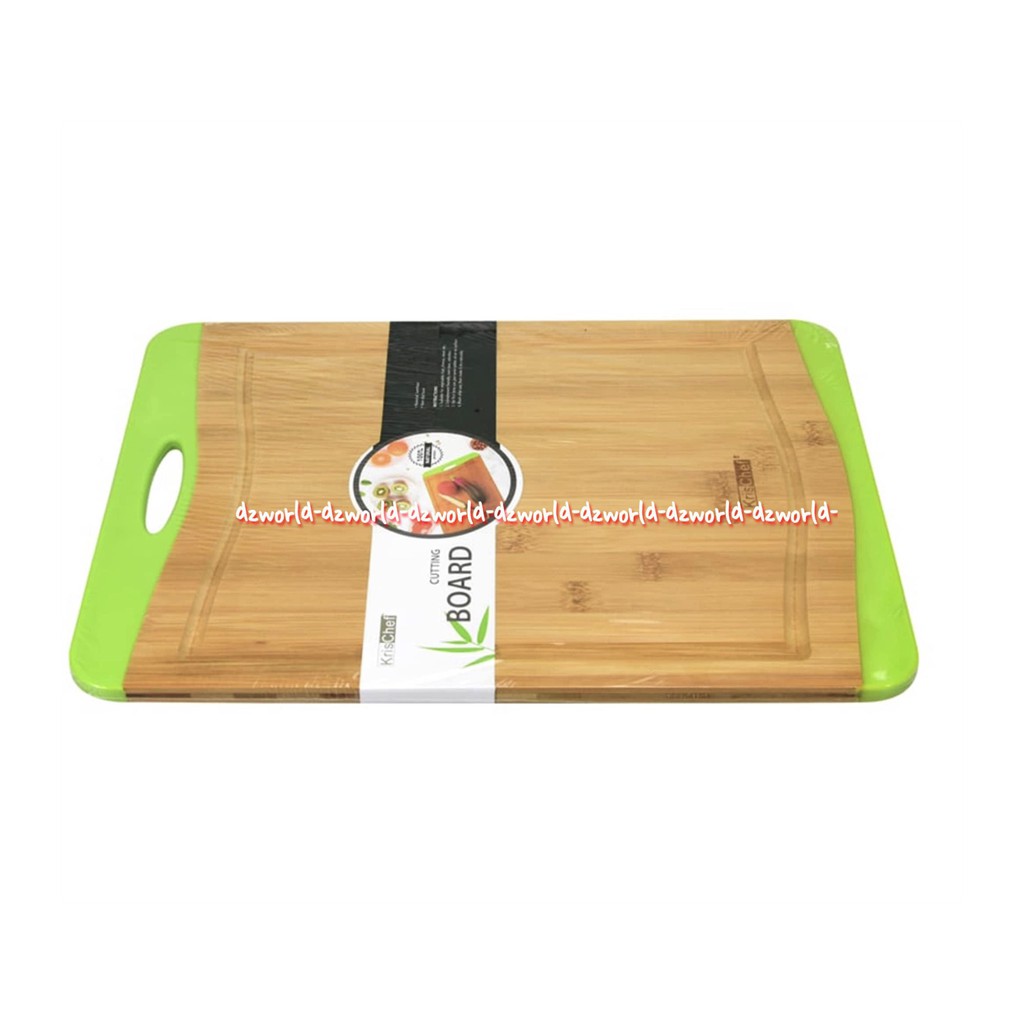 Krischef Cutting Board 36x25cm Papan Talenan Bambu Rectagular Tempat Memotong Irisan Model Kotak Persegi Kris Chef Cutting Board Warna Coklat Hijau