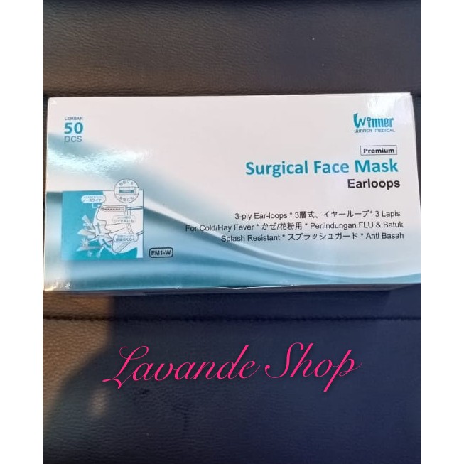 WINNER SURGICAL FACE MASK | 50 PCS | EARLOOPS | MASKER MUKA
