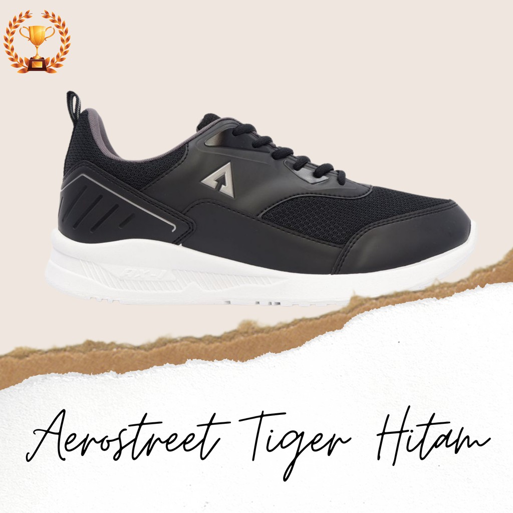 Aerostreet 35-42 Tiger Hitam Abu- Sepatu Sneakers Casual Sport Sekolah