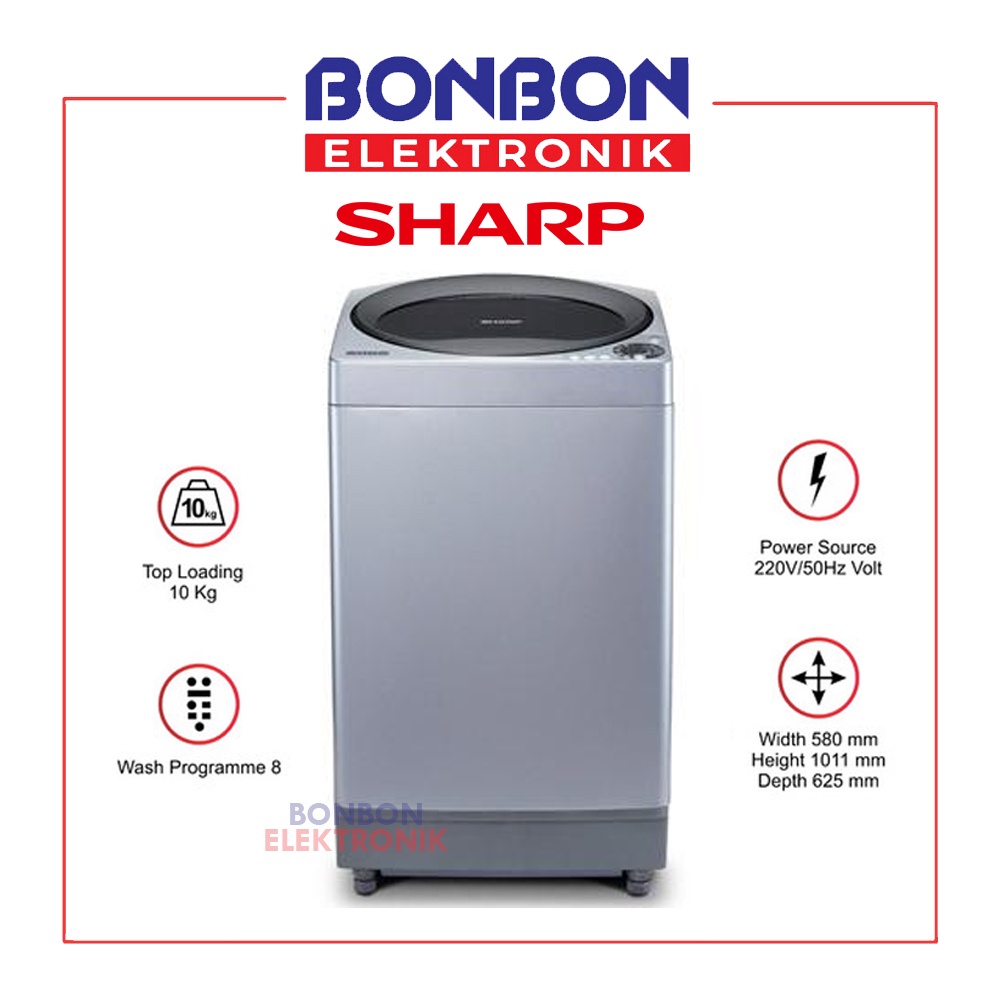 Sharp Mesin Cuci 1 Tabung 10KG ES-M1008T-SA / ESM 1008 TSA / ESM1008