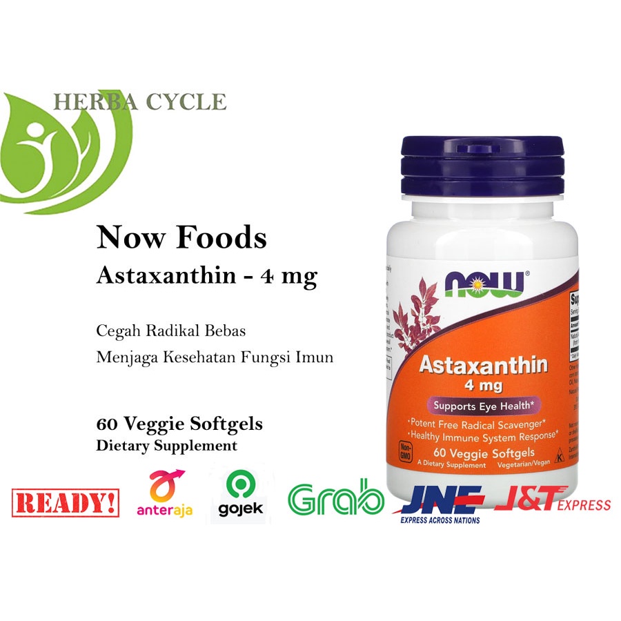 Now Foods Astaxanthin 4 mg 60 Veg Vit Kesehatan Mata Now Astaxathin