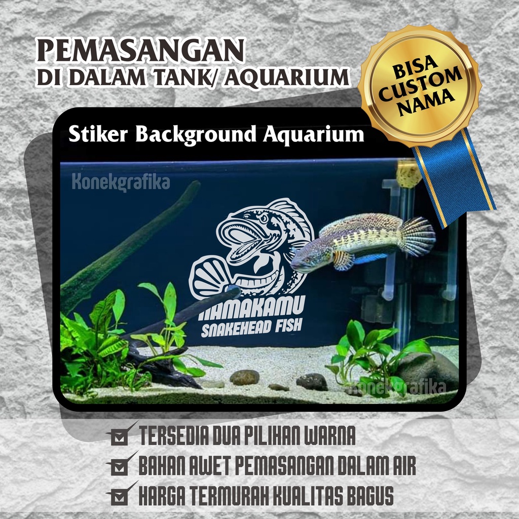 (Bisa Custom dan Request Nama) Sticker Stiker Background Aquarium Pemasangan dalam Air