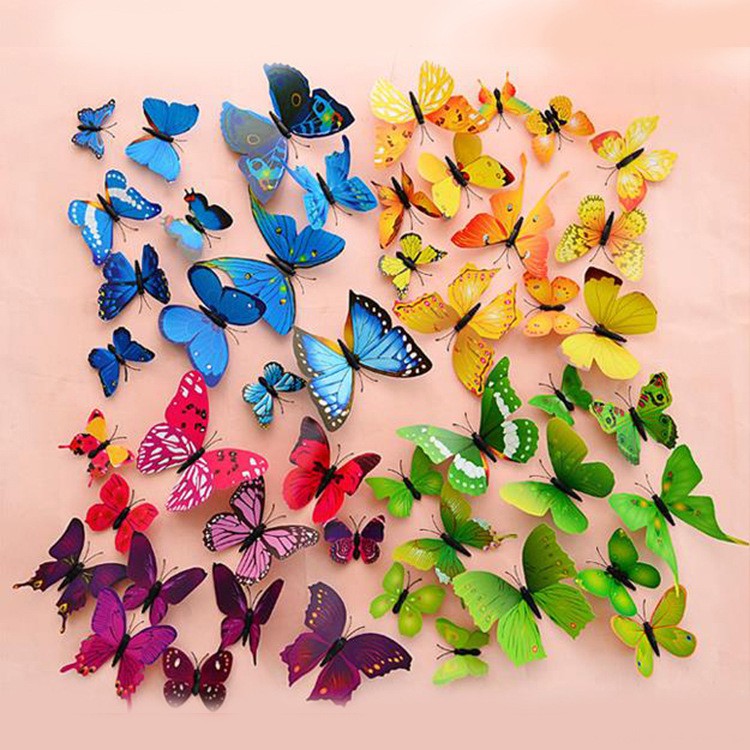 OVERFLOWS.ID 12 Pcs Stiker Dinding 3D Motif Kupu-Kupu Hiasan Dinding Butterfly Magnet Tempel