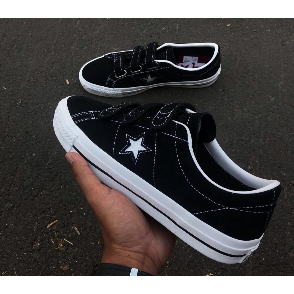 CONVERSE ONE STAR VELCRO BLACK WHITE SEPATU SNEAKERS PRIA SKATE KASUAL