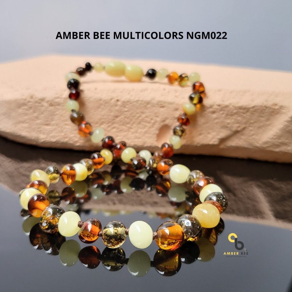 Set Kalung Gelang Amber Bayi &amp; Anak Baltic Premium Glossy Multicolor SNBGM2228 By Amber Bee