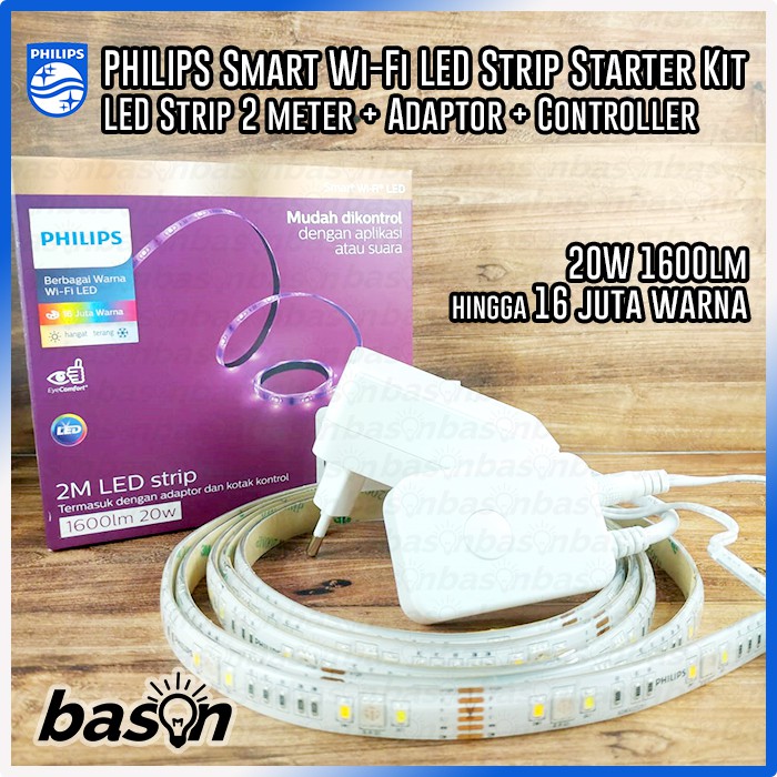 Jual PHILIPS Smart WiFi LED Strip RGB Starter Kit 2M 20W - WiZ ...