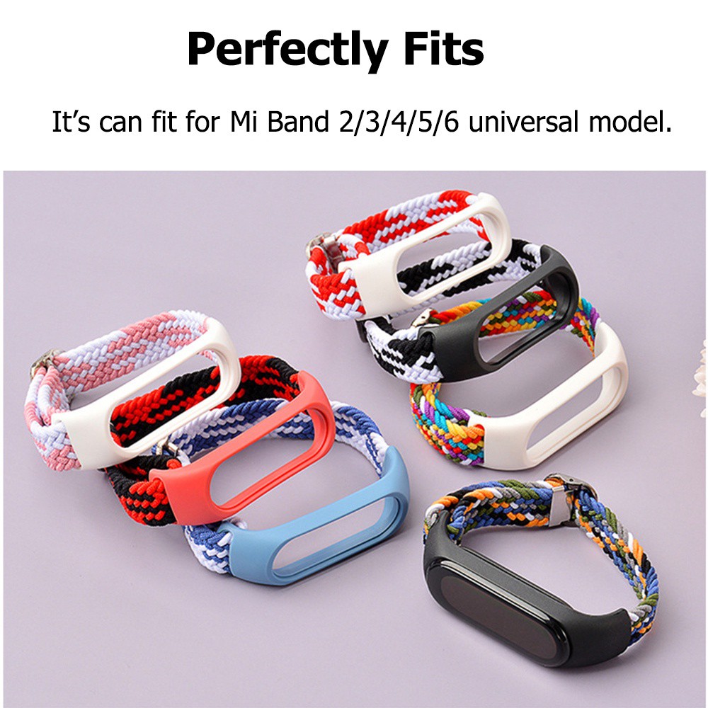 Mi Band 3 4 5 6 7 Nylon Braided Elastic Buckle Wrist Strap Xiaomi Band Colorful Strap