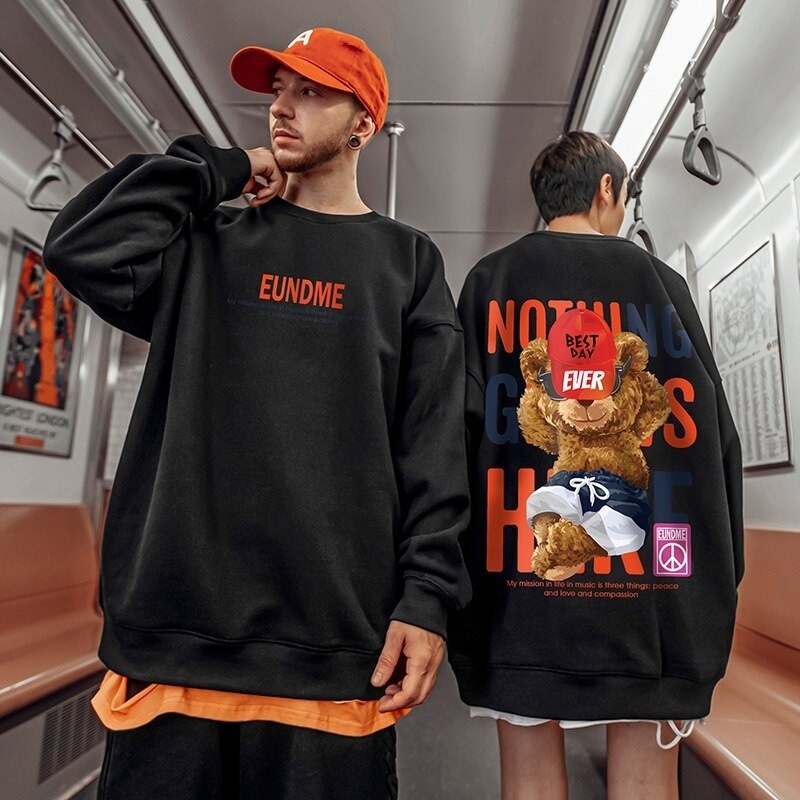 CN sweater crewneck cople Nothing Bear Pria wanita Jaket Switer Motif Simple Kekinian Jaket Hoodie S