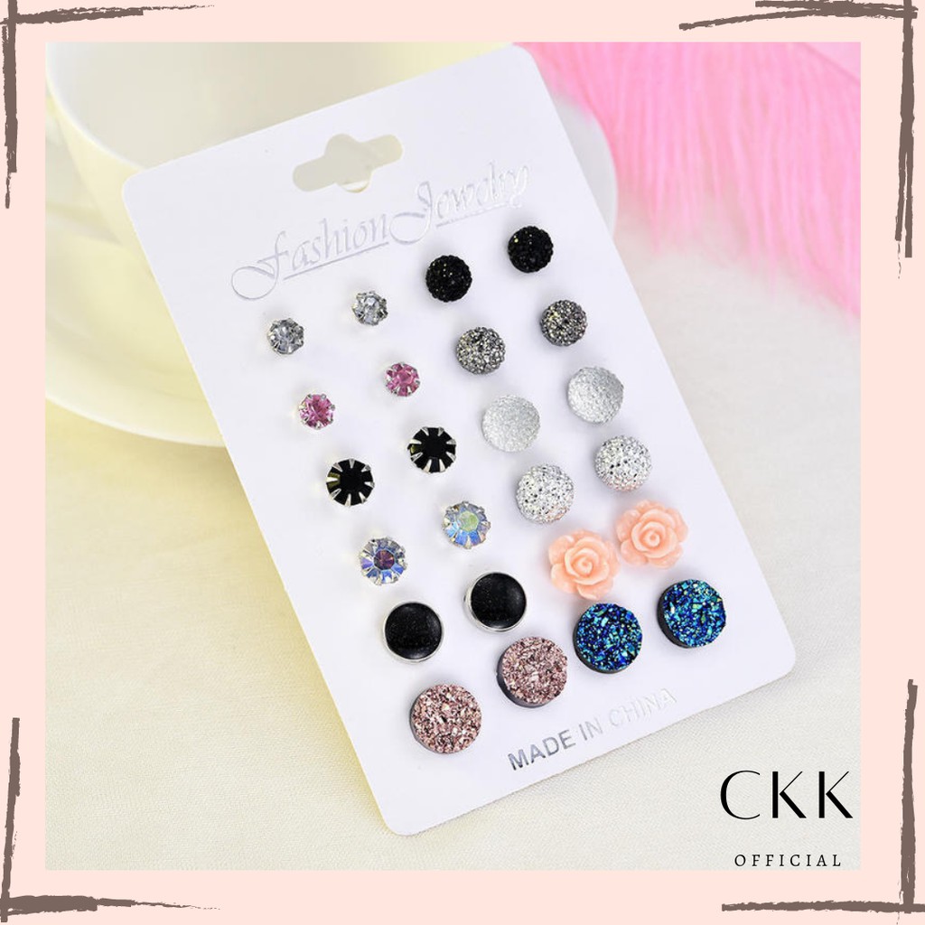 ➰CKK➰ 12 pairs  FA64 of colorful love bow fashion earrings set card set ladies earrings earrings set