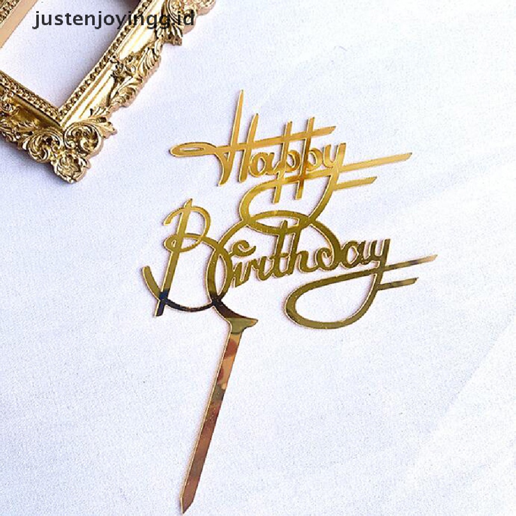 // justenjoyingg.id // 1PC Happy Birthday Cake Topper Golden Acrylic Birthday party Dessert decoration ~