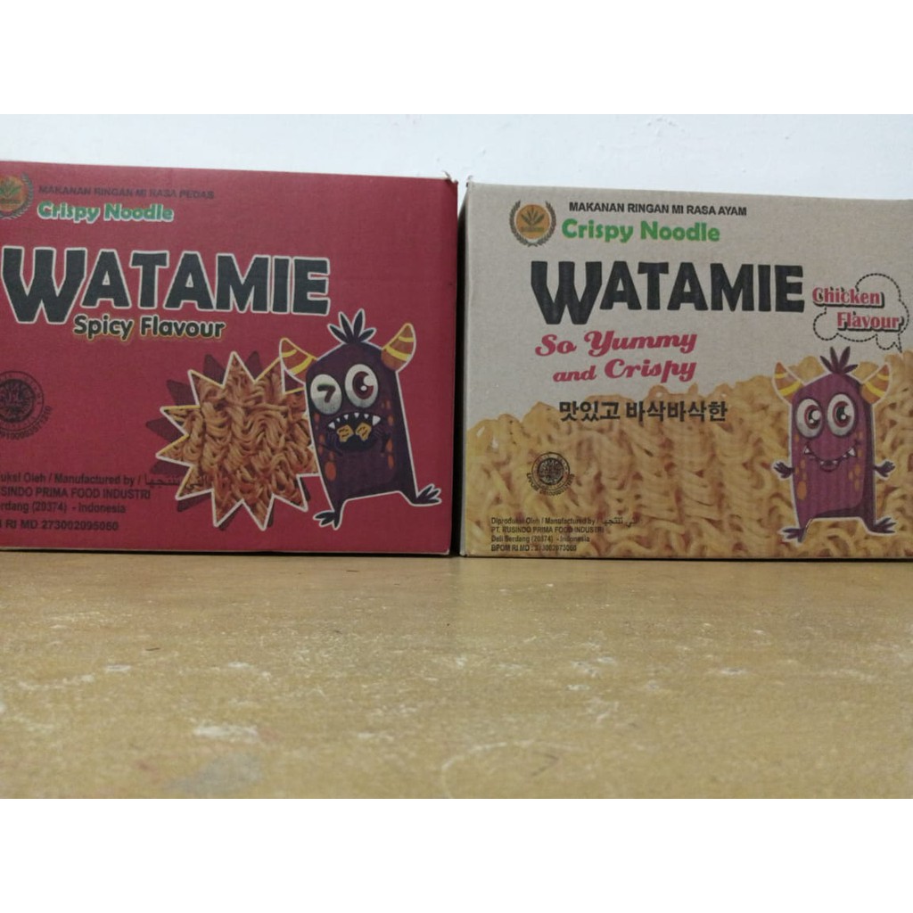 

Watamie, mie kremes rasa Spicy Flavour atau Chicken Flavour 1 Kotak isi 60