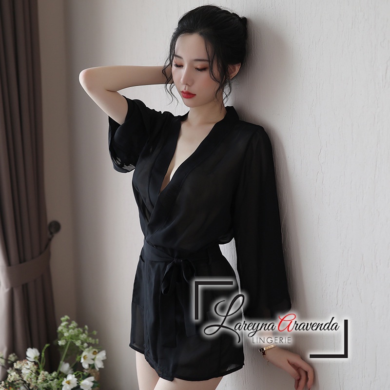 Set Lingerie + G String Seksi Model Kimono Premium Transparant LG421