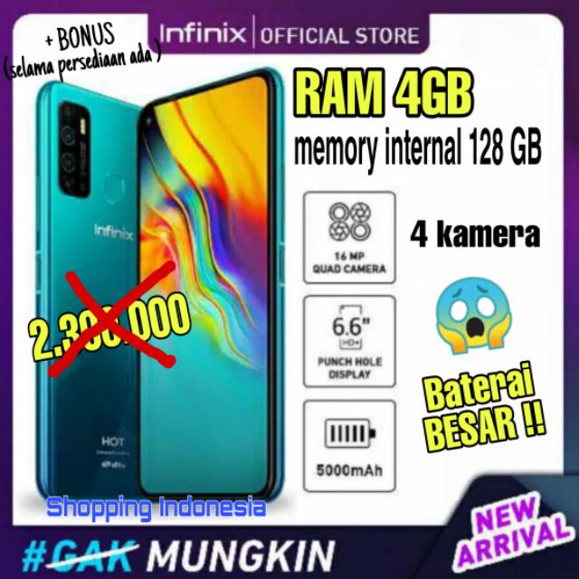 NEW PROMO !! HP Infinix Hot 9 , RAM 4GB / Internal 128 GB