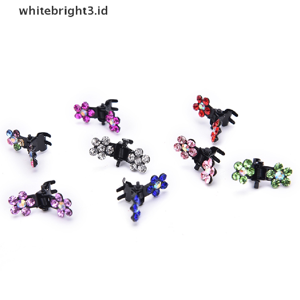 (whitebright3.id) 12pcs / Set Jepit Rambut Cakar Bentuk Bunga Aksen Kristal Untuk Aksesoris Bayi / Anak Perempuan