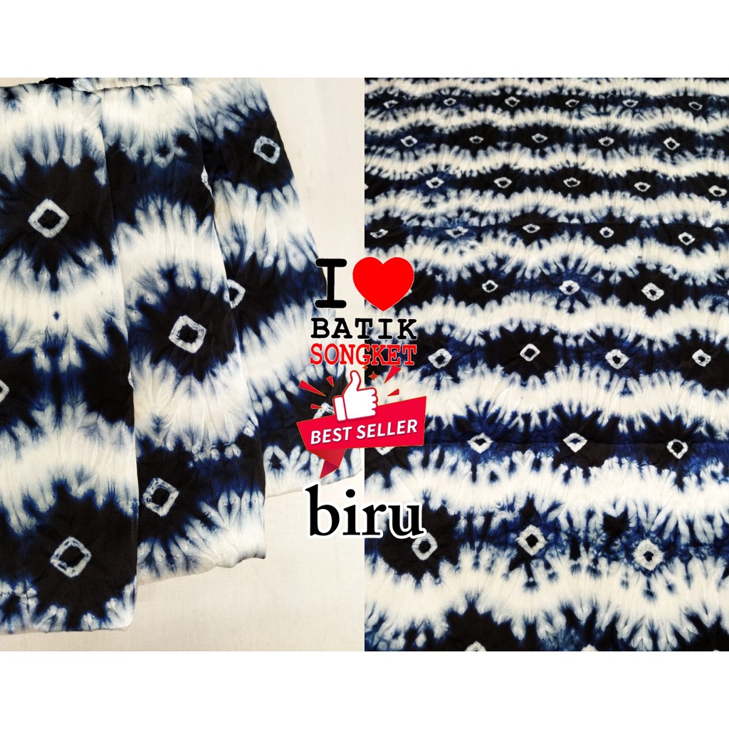 BATIK SUTRA JUMPUTAN 2 METER MOTIF 9 BAHAN KAIN PALEMBANG SASIRANGAN JUMPUT ASLI BIRU PUTIH