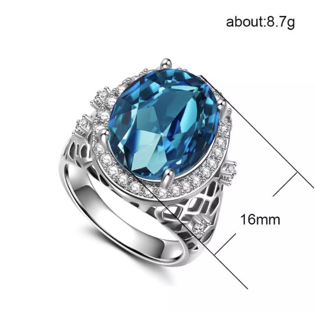 Cincin Perak Akik Topaz Sky Blue Cutting Mewah Berkelas