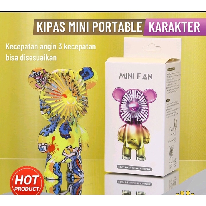 Promo Kipas Karakter Bear Brick Portable/Kipas Angin Gradasi Bear Viral