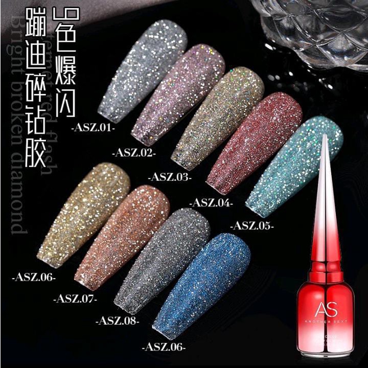 1SET 15ml AS GEL TRAMPY DIAMOND BROKEN DRILL NAIL FLASH GEL POLISH / KUTEK GEL SINAR FLASH GLITTER